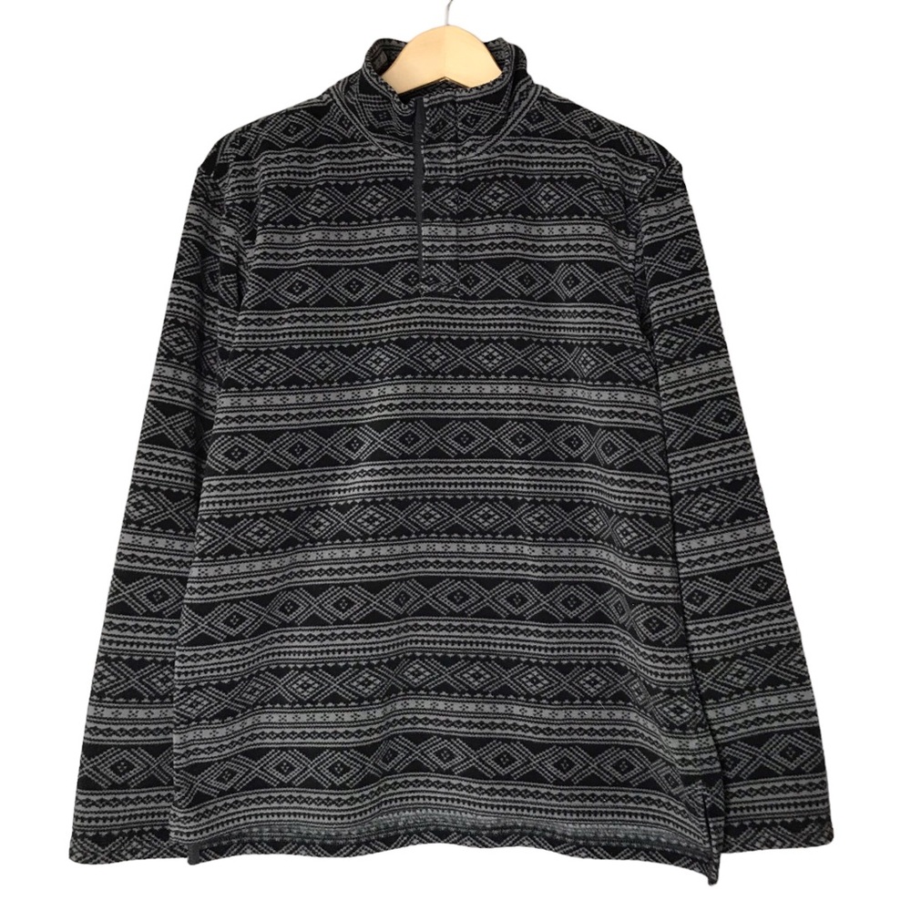 L.L. Bean Fleece Pullover Charcoal Grey Black Layer Jacket Aztec Men's Medium